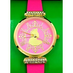 Official Wicked Movie Glinda Round Watch Pink Band Rhinestone Gold Jewelry